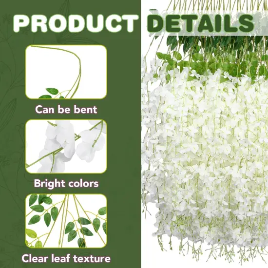 Wisteria Hanging Flowers,Fake Hanging Flowers,Wisteria artificiales Garland (12,White) {2}