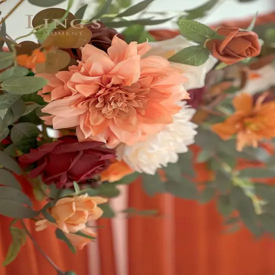 Orange Ceremony Reception Hanging Eucalyptus Rose Arbor Arrangement Outdoor Party Floral Swag {4}