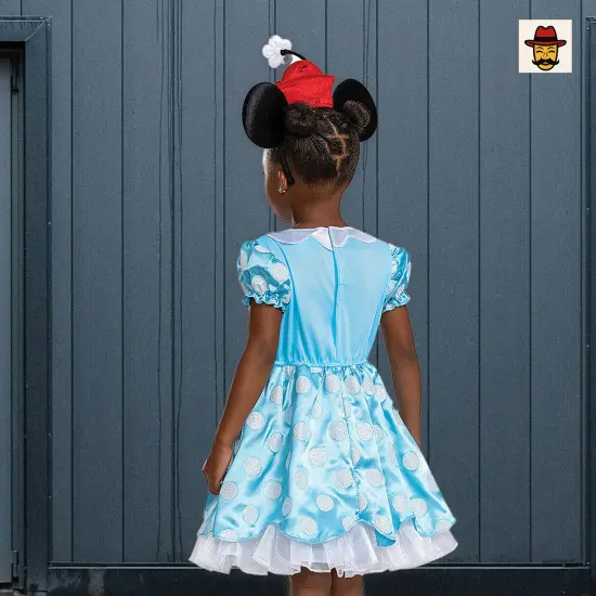 Toddler Vintage Minnie Mouse Costume Blue Polka Dot Dress Ribbon Waist {5}