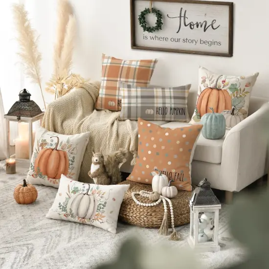 Set of 4 - Hello Fall Hello Pumpkin Throw Pillow Covers, 20 x 20 Inch {2}