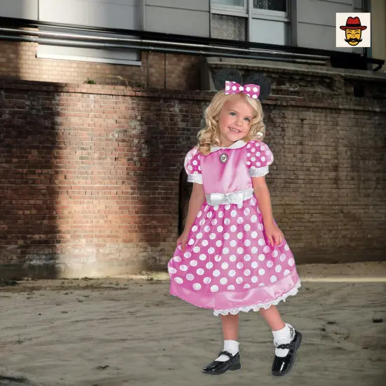 Girls Minnie Mouse Costume, Pink Polka Dot Dress Mouse Ears Headband Toddler {1}