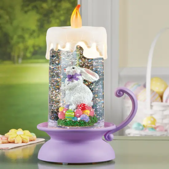 Collections Etc Hand-Painted Lighted Bunny Glitter Globe Candle {1}
