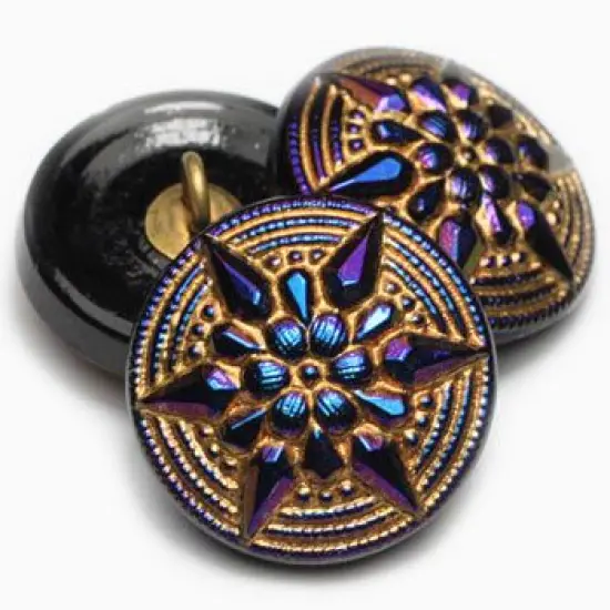 18mm Star Button Indigo with a Gold Wash - Czech Glass Buttons {2}