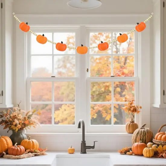 Fall Decorations for Home Pumpkin Garland, Adjustable Wood Bead {6}