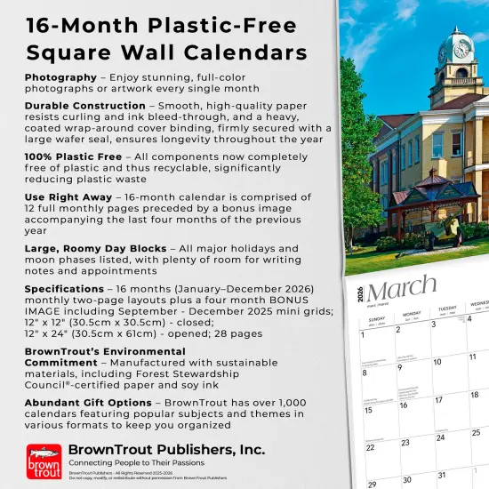 Buckeye State | Ohio Places | 2026 12 x 24 Inch (Hanging) Monthly Square Wall Calendar | Plastic-Free {6}