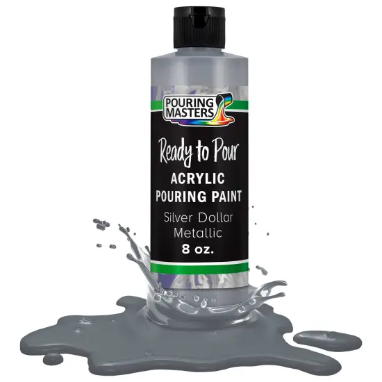 Pouring Masters Silver Dollar Metallic Ready to Pour Acrylic Pouring Paint - Premium 8-Ounce Pre-Mixed Fluid Acrylic Paint - Fluid Art Supplies for Canvas, Wood, Paper, Tile & Rocks {1}