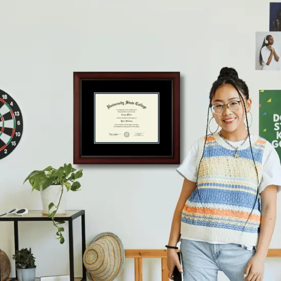 Framerly - 11"w x 8.5"h Diploma Frame - Eco-Friendly Cherry Moulding with Black and Navy Matting {3}