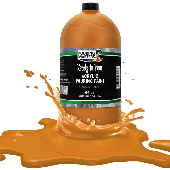 Pouring Masters Golden Ochre Ready to Pour Acrylic Pouring Paint - Premium 64-Ounce Pre-Mixed Fluid Acrylic Paint - Fluid Art Supplies for Canvas, Wood, Paper, Tile & Rocks {1}