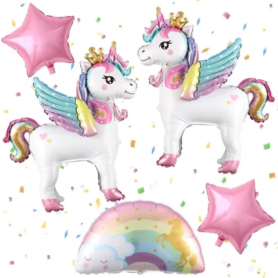 5Pcs Self Standing Unicorn with Crown Balloons 3D Rainbow Balloon Pink Star Foil Balloons for Unicorn Party Girls Birthday Party Baby Shower Decorations (crown) {1}