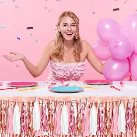 4P Pink White Peach Rose Gold Tassels Party Tassel Garland Banner, Tassels Banner Streamers for Parade Floats, Bachelorette, Wedding, Birthday, Christmas, Bridal/Baby Shower Party Decorations {4}