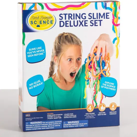 String Slime Deluxe Kit, Includes Pink, Blue, Yellow & Clear (3.4 oz. Each) &ndash; DIY Slime Science Experiment Kit for Kids, Learn/Teach Science of Polymers, Exciting STEM Activity {1}