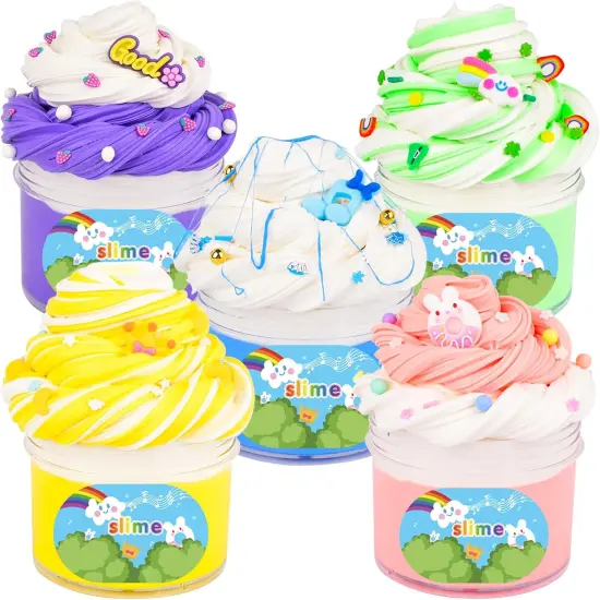 5 Pack Butter Slime Kit, Dual Colors Slime Set with Cute Slime Charms, Soft & No-Sticky, Scented Putty for Party Favors, Birthday Gift, Stress Relief Toys for Girls Boys {1}
