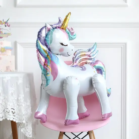 8Pcs Self-Standing Unicorn Balloons Rainbow and Star Foil Balloons with Happy Birthday Banner for Baby Shower Unicorn Birthday Party Decorations (standing set) {4}