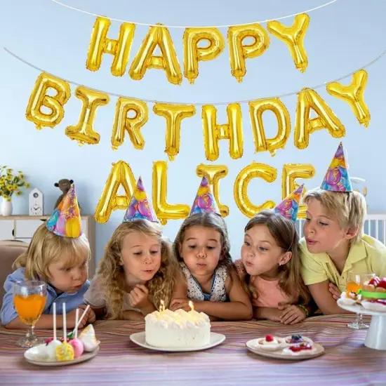 Happy Birthday Banner,Personalized Name Happy Birthday Balloon Banner Letters Balloons 2 Sets A-Z 16 Inch Reusable Foil Mylar Birthday Party Decorations for Women Men Boys Girls (Gold) {3}
