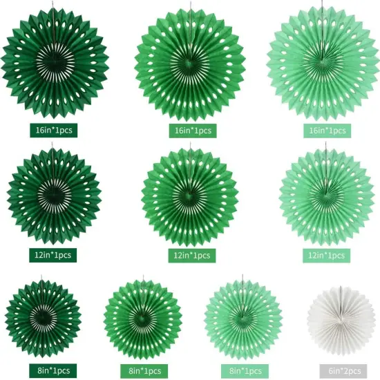 Green White Party Decoration Hanging Honeycomb Round Paper Fans Kit for Theme Birthday Baby Shower Summer Forest Patrick's Irish Backdrop Party Supplies（11packs） {5}