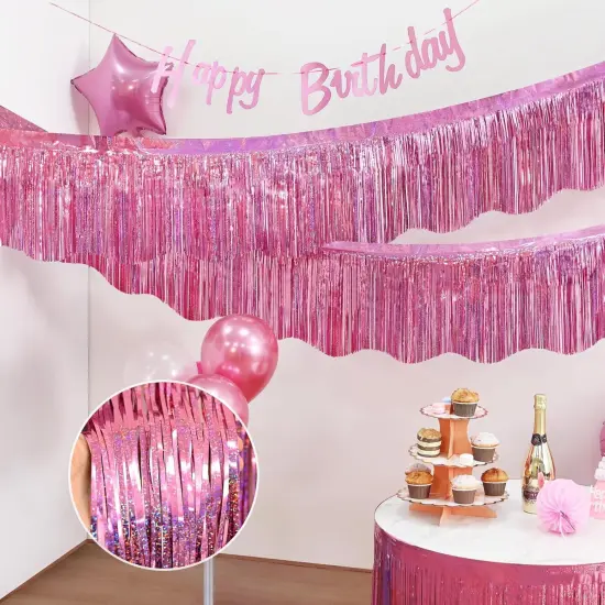 6 Pack Pink Foil Fringe Garland Birthday Party Decorations, 59Ft Metallic Tinsel Streamers Banner, Glitter Photo Booth Prop Table Skirt for Wedding Parade Float Gender Reveal Party Decor {4}