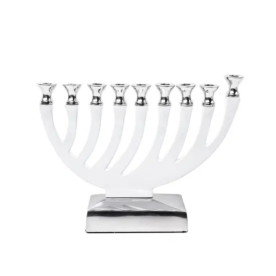 Polished Metal Candle Menorah By Kinor Decor White {1}