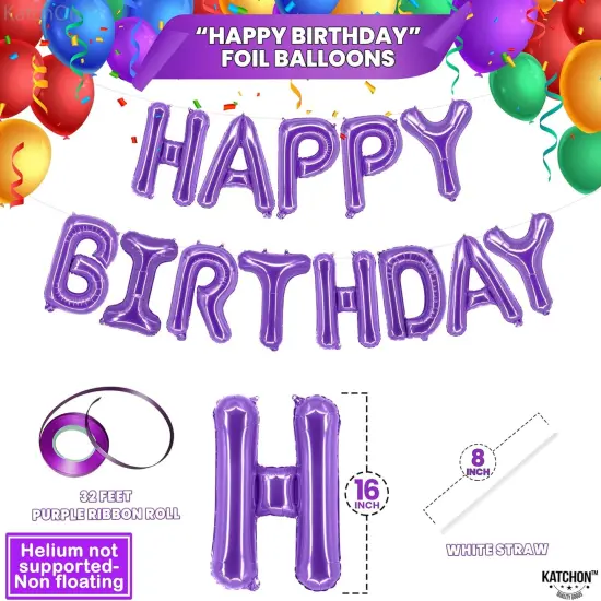 Purple Happy Birthday Balloons, 16 Inch, Helium Supported | Foil Balloons Unicorn Decorations | Birthday Balloon Banner {4}