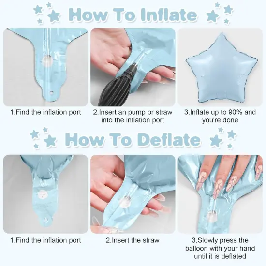 Blue White Star Balloons,12Pcs Baby Blue White Star Shaped Foil Balloons,18Inch Large Cream White Helium Mylar Balloon for Baby Shower Birthday Anniversary Party Decorations {5}