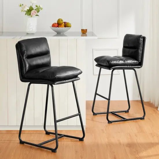 Set of 2/4 Modern Thick Leatherette Bar Stool with Metal Legs {2}
