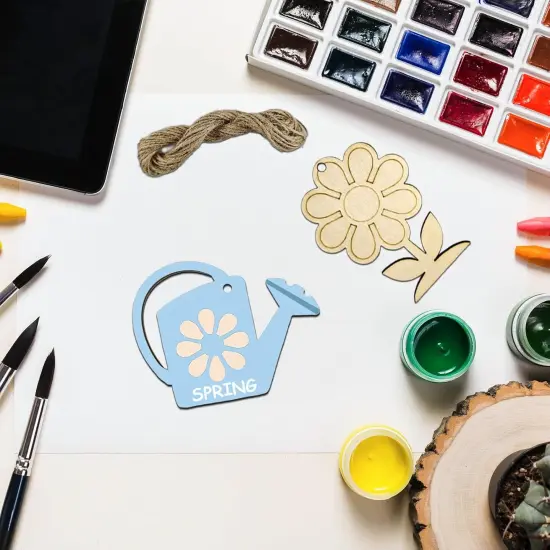 54 Pcs Wooden Spring Cutouts Ornaments to Paint - 6 Styles DIY Blank Unfinished Wood Cutouts Ornament for Home Crafts Hanging Decorations DIY Handmade Decoration Wooden Pendant (Garden) {4}