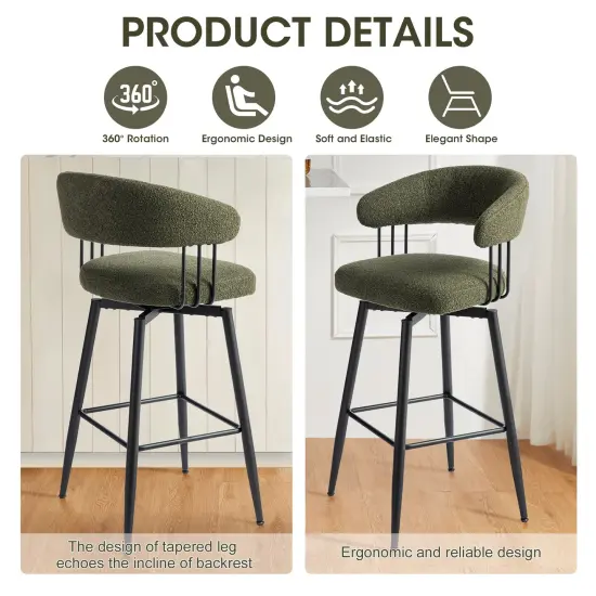 Set of 2/4 Modern Fabric Swivel Bar Stool with Tapered Black Metal Legs {3}