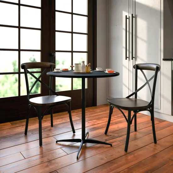 Emma and Oliver 30" Round Wood Cocktail Table with 30" and 42" Columns Natural {7}