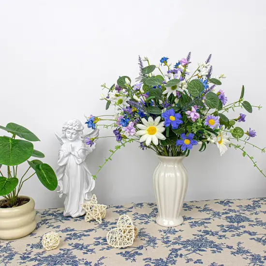 12 PCs Artificial Spring Flowers Blue Rustic Blue and White Artificial Flowers Wildflower Floral Stems with Daffodils Daisy Flower Picks for Vase Table Centerpieces Kitchen Spring Decor {5}