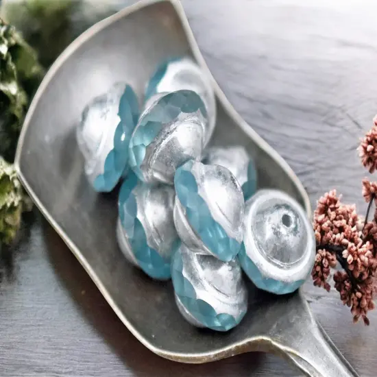 *15* 8x10mm Silver Washed Translucent Sky Blue Saturn Beads {1}