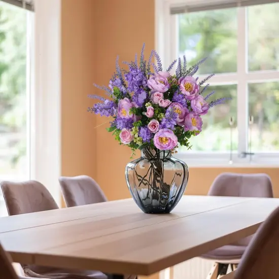 Artificial Flowers Silk Rose Peony Bouqets Purple Faux Flowers Indoor Spring Silk Floral Arrangements for Home Table Centerpieces Wedding Outdoor Decorations {3}