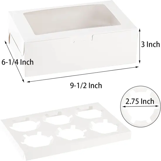 50 Pack Cupcake Boxes, White Cupcake Box with Window Insert Holds 6 Standard Cupcakes, 6 Count Half Dozen Cupcake Container, Bakery Pastry Boxes for Muffins, Cookies, Donuts {2}