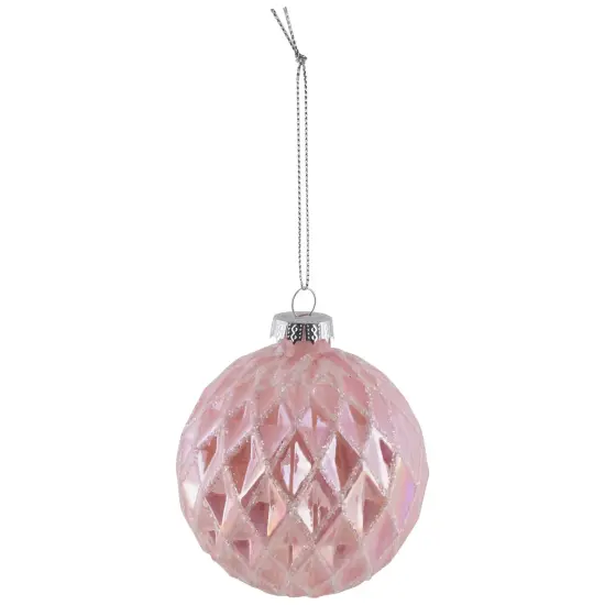 Northlight Glittered Geometric Iridescent Glass Ball Christmas Ornaments - 3" (80mm) - Pink- 4ct {6}