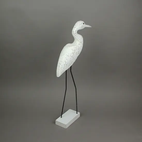 Hand Carved Wood and Metal White Egret Bird Statue 21 Inches High Coastal Decor {7}
