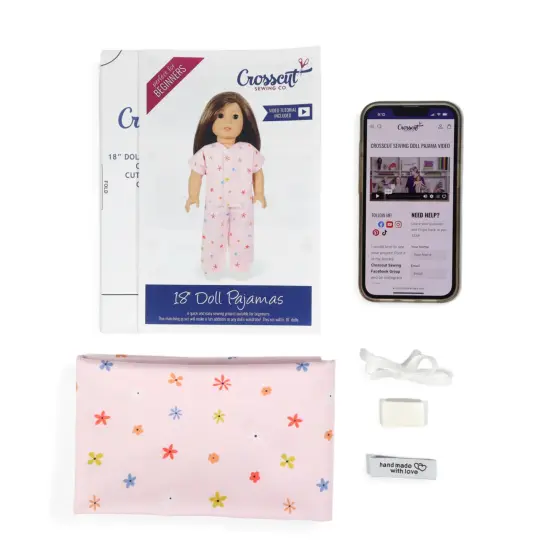 Crosscut Sewing Co.&reg; Doll Pajama Sewing Project Kit - Beginner Friendly DIY Sewing Kit Pink floral {5}