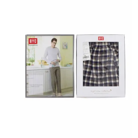 BYC Men's Brown Plaid Cotton Pajama Pants Boxed Comfort for Relaxation {4}