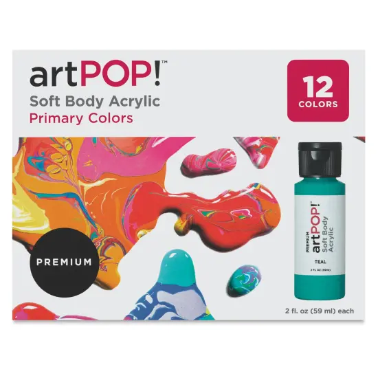 artPOP! Acrylic Soft Body Paint, Primary Colors, Set of 12, 2oz Bottles, High Flow Acrylic Paint for Pouring on Canvas, Glass, Wood, Stones, Ceramic {3}