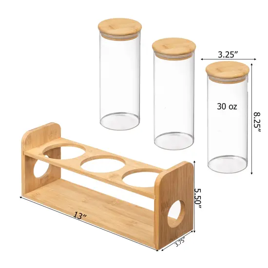 Basicwise 3 Pcs 30oz Glass Jars with Bamboo Shelf for Storing Ground Coffee, Sugar, Beans and Grains, Airtight Canisters for Nuts, Pasta, Flour and Tea Bags - Ideal for Kitchen and Pantry Organization {6}