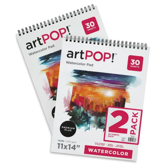 artPOP! Watercolor Paper Pads, 2-Pack, 11" x 14", 30 Sheets Each, 140 lb (300 gsm), Cold Press, Acid Free Heavyweight Spiral Bound Pad for Wet Media, Watercolor Paint and Gouache {2}