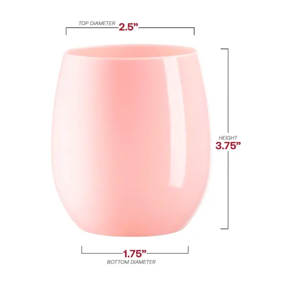 Solid Pink Elegant Stemless Plastic Wine Glasses - 12 oz. (64 Glasses) {3}