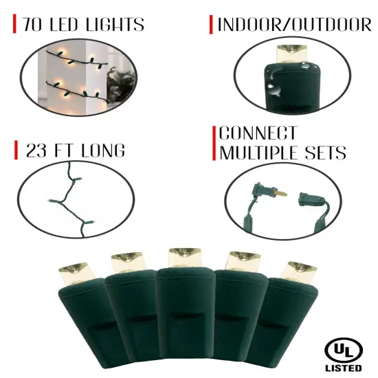 23-Foot Warm White Mini LED Christmas Lights Green Cable {6}