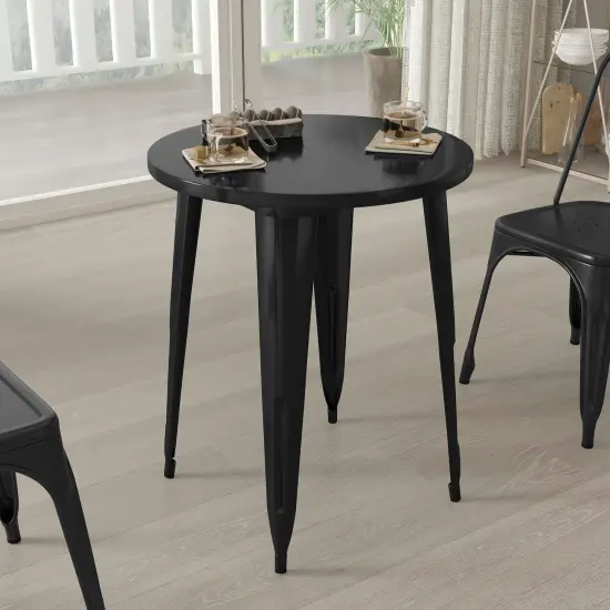 Merrick Lane Calgary 24" Round Metal Table for Indoor and Outdoor Use Black {3}