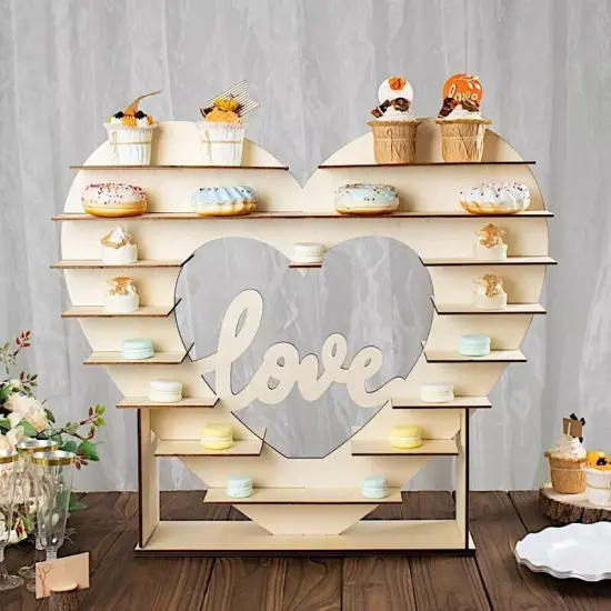 26 in Natural 8 Layer Double Sided Wooden Heart Cupcake DESSERT STAND Events {2}