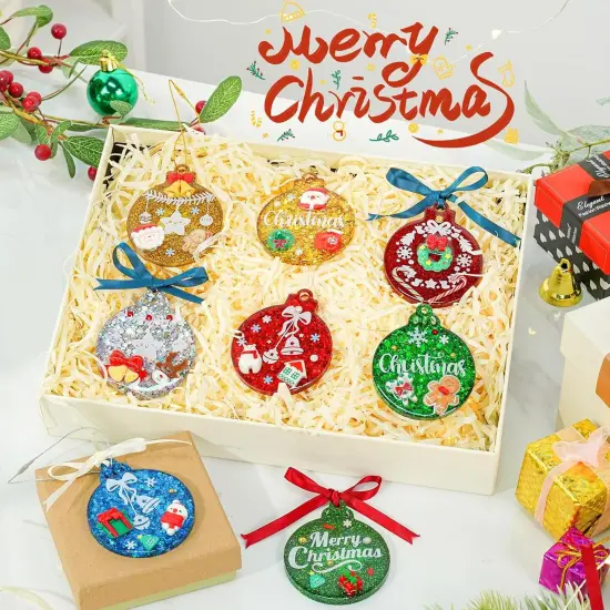 LET'S RESIN Christmas Resin Molds, Set of 2 Resin Molds Silicone with 8 Round Cavities Each 2.4 Inch with 20 Pcs Lanyard, Silicone Molds for Epoxy Resin, Christmas Tree Ornament, Jewelry Keychain {3}