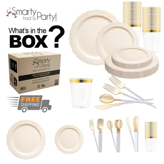 Ivory Vintage Disposable Plastic Tableware Set (120 Settings) {1}