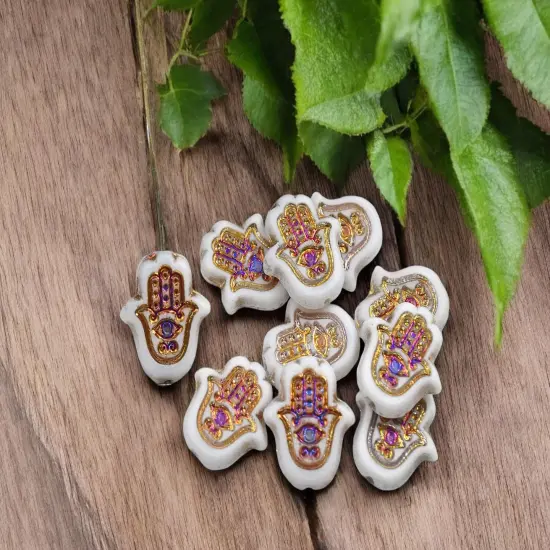 *10* 15x10mm White Sliperit Hamsa Hand Beads {4}
