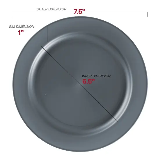 Matte Charcoal Gray Round Disposable Plastic Appetizer/Salad Plates - 7.5" (120 Plates) {3}