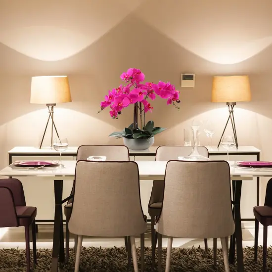 20" Fuchsia Phalaenopsis Orchid in Round Grey Pot &ndash; Beautiful Artificial Flowers with Natural Leaf Details, Elegant Decor for Homes, Offices, and Special Occasions {4}