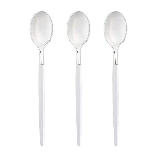 Silver with White Handle Moderno Disposable Plastic Dinner Spoons (240 Spoons) {2}