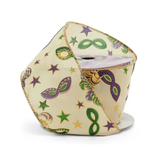Mardi Gras Mask Wired Ribbon 2.5" x 10 Yards {1}