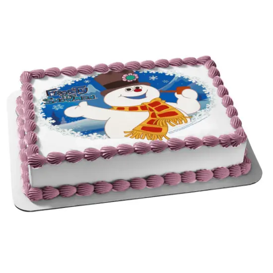 Frosty the Snowman Snowflakes and a Magic Hat Christmas Edible Cake Topper Image 1/4 sheet {1}